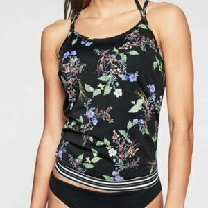 ATHLETA women's 32DD/DD Gold Coast Floral Blousy tankini cross back swim top